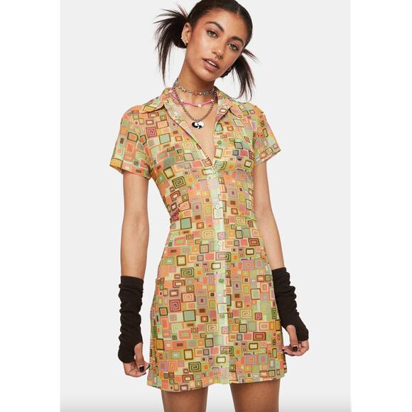 The Ragged Priest Bad Trip Mesh Shirt Dress 70s Retro Rave Festival Sheer - Picture 1 of 11